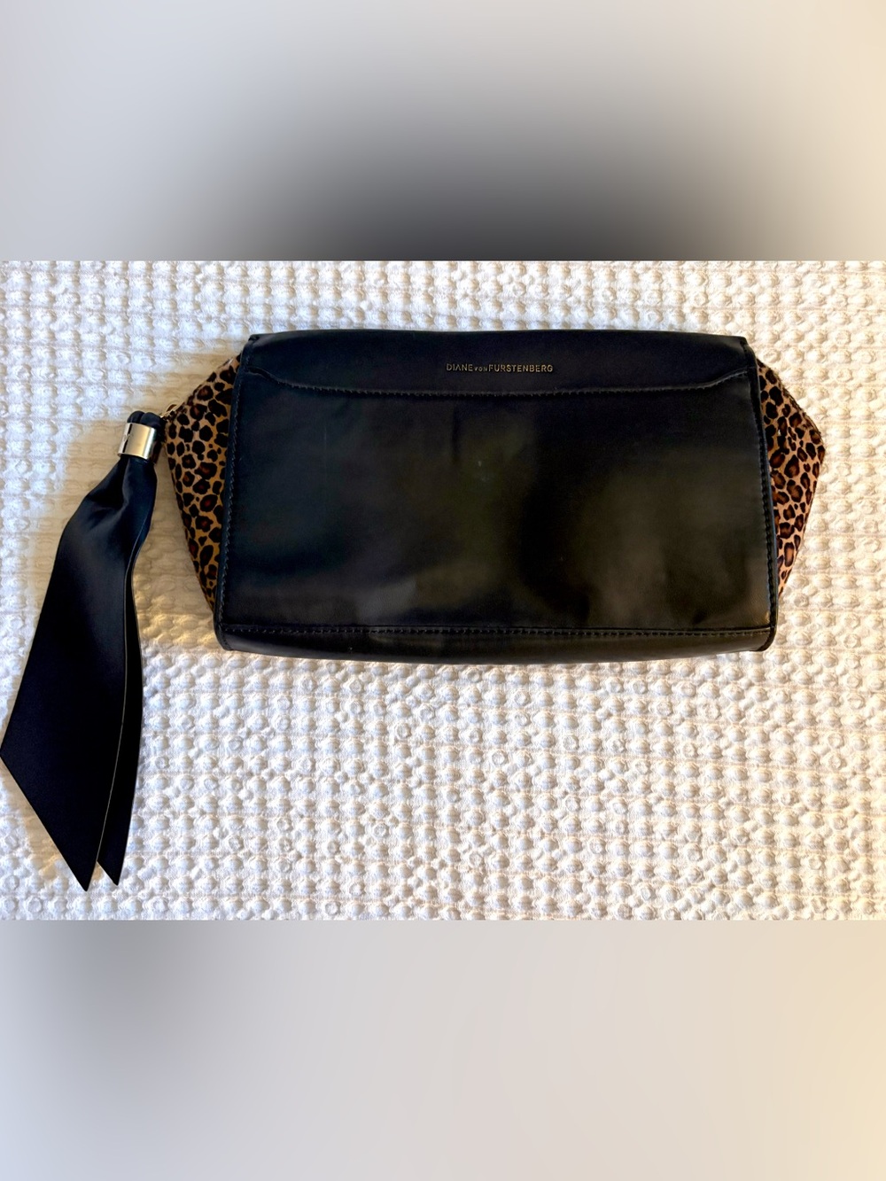 Diane von Furstenberg leather and calfhair clutch